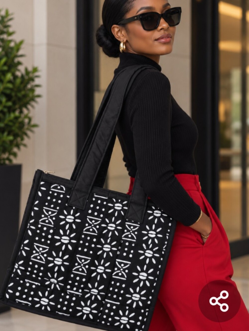 Handcrafted Kenyan African Print Padded Tote Bag Black White Zip  Bag